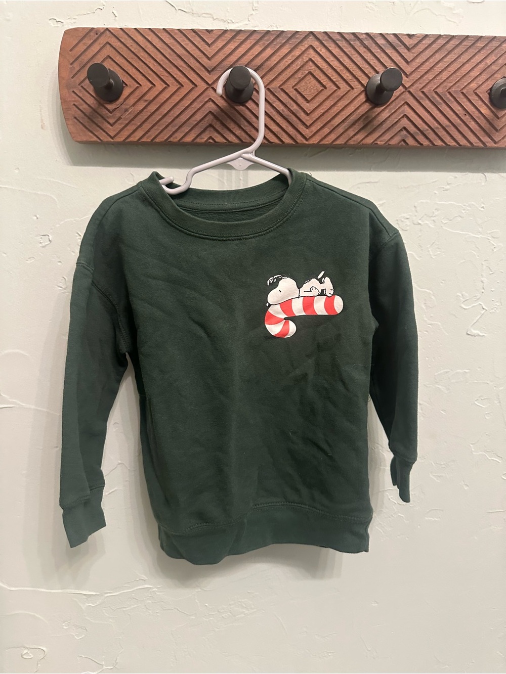 Peanuts Dark Green Kids Snoopy Candy Cane Crew Sweatshirt
